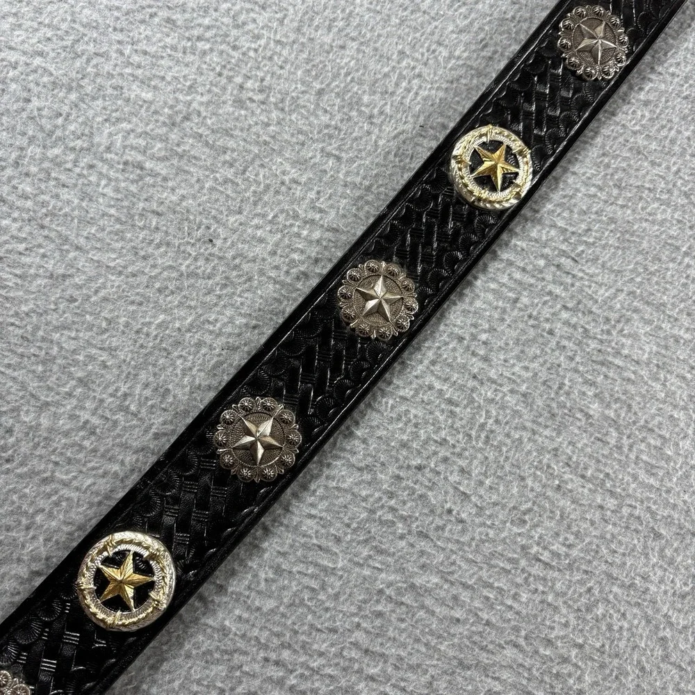 Vintage Dutyman Basketweave Leather Concho Belt Black Texas Star Western Sz 34